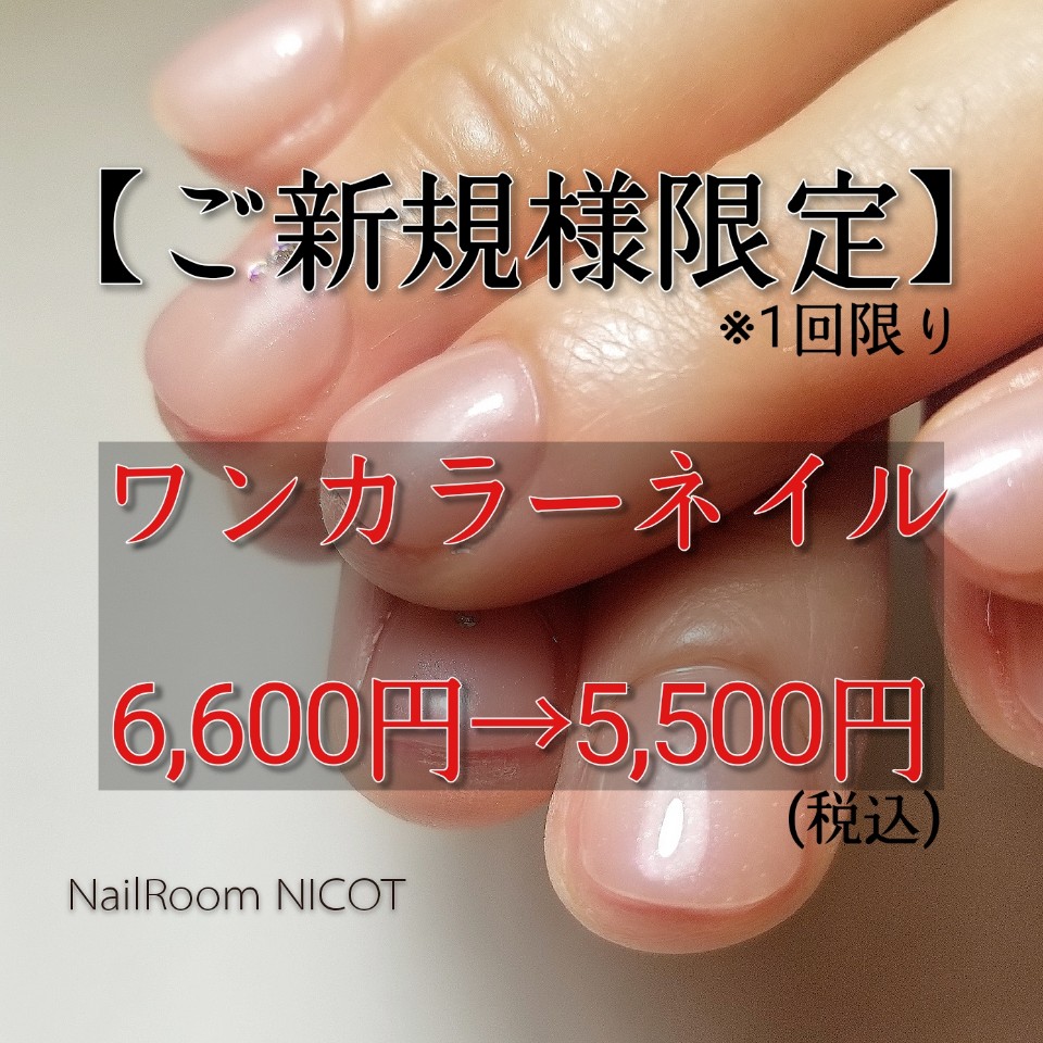 【ご新規様限定クーポン】ワンカラーネイル6,600円→5,500円