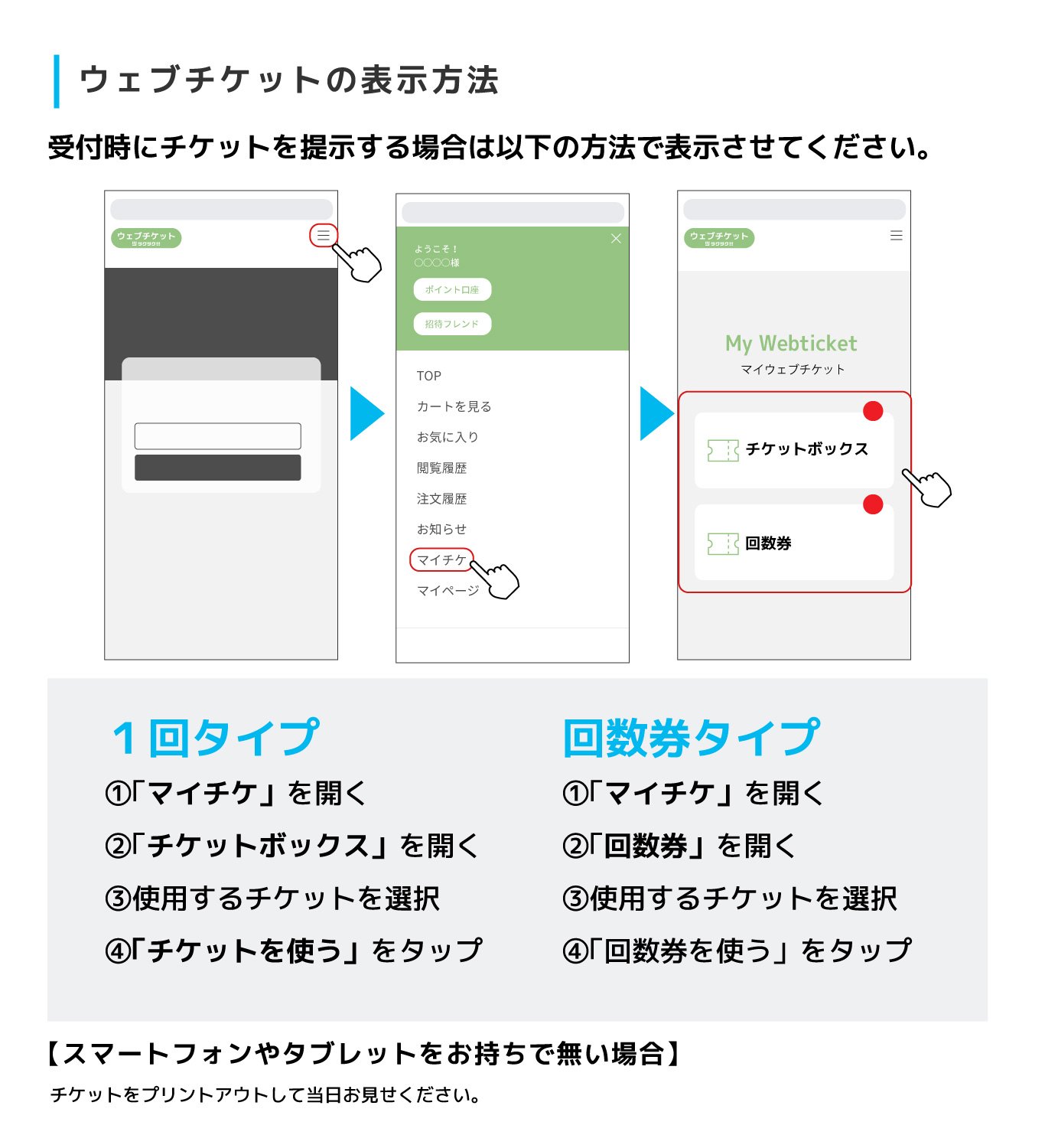 ウェブチケットの表示方法