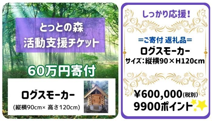 とっとの森活動支援チケット６０万円寄付ログスモーカー