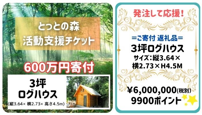 とっとの森活動支援チケット６００万円寄付３坪ハウス