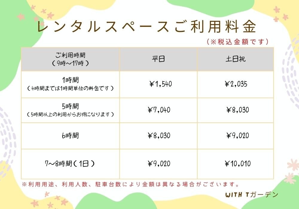 レンタルスペース利用料金