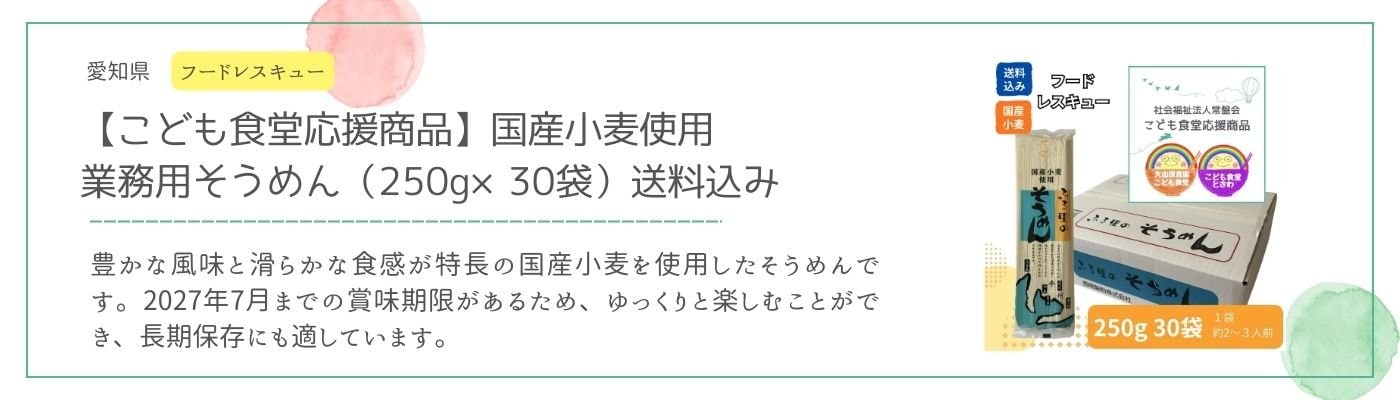 【こども食堂応援商品】フードレスキュー！国産小麦使用 業務用そうめん（250g×30袋）送料込み