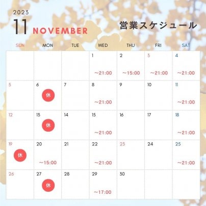 11月の営業スケジュールのお知らせ🍂