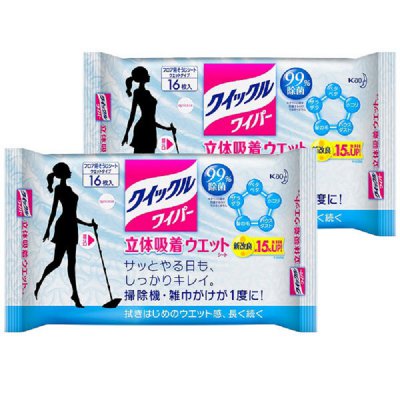 花王 クイックルワイパー 立体吸着ウェットシート 1セット(1パック16枚入×2)1050円