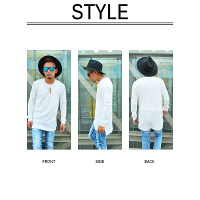 送料無料 メンズ 長袖 Tシャツ ロンT 無地 シンプル ロング丈 重ね着向け