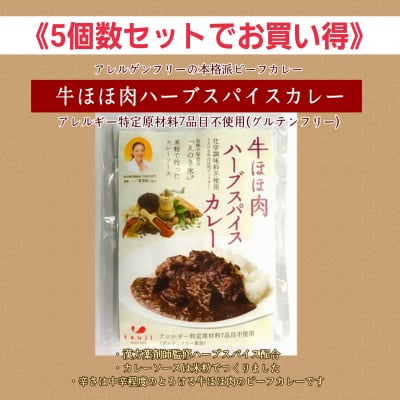 【5食セットでお買い得!!】グルテンフリー・アレルゲンフリーの本格派ビーフカレー「牛ほほ肉ハーブスパイスカレー」アレルギー特定原材料7品目不使用☆発売開始記念少しお得です!!