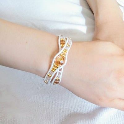 【受注生産】ホワイト|水晶 ゴールド水晶|天然石 手編みブレスレット|天然石&ビーズ|HOUKI.m