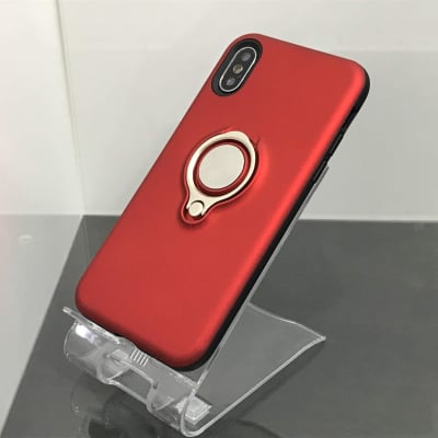 送料無料▪️iPhoneX★対応★♪バンカーリング付きケース♪ X-094(RD)