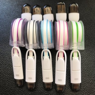 ■人気です♪■便利でコンパクトな巻き取り2wey充電ケーブル■全5色■iPhone スマホ データー移行にも♪