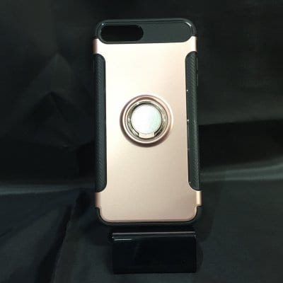 ■送料無料■iPhone7Plus★対応★カーボン風背面リング付きハイブリッドケース♪ 7p-14 ピンク