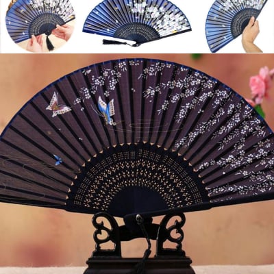 【輸入シルク扇子】花蝶柄ピンク シノワズリ風