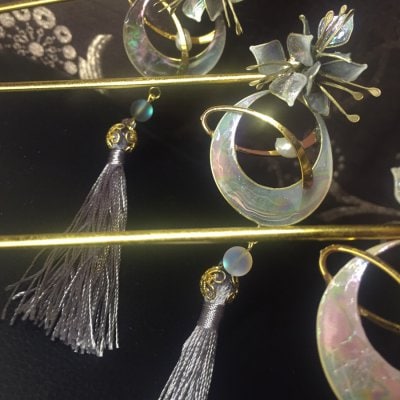 《10%OFF》カンザシ【螺鈿】ー月界(白銀)