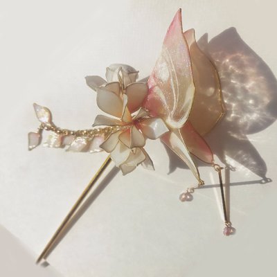 《10%OFF》カンザシ【螺鈿】ー胡蝶(ピンク)