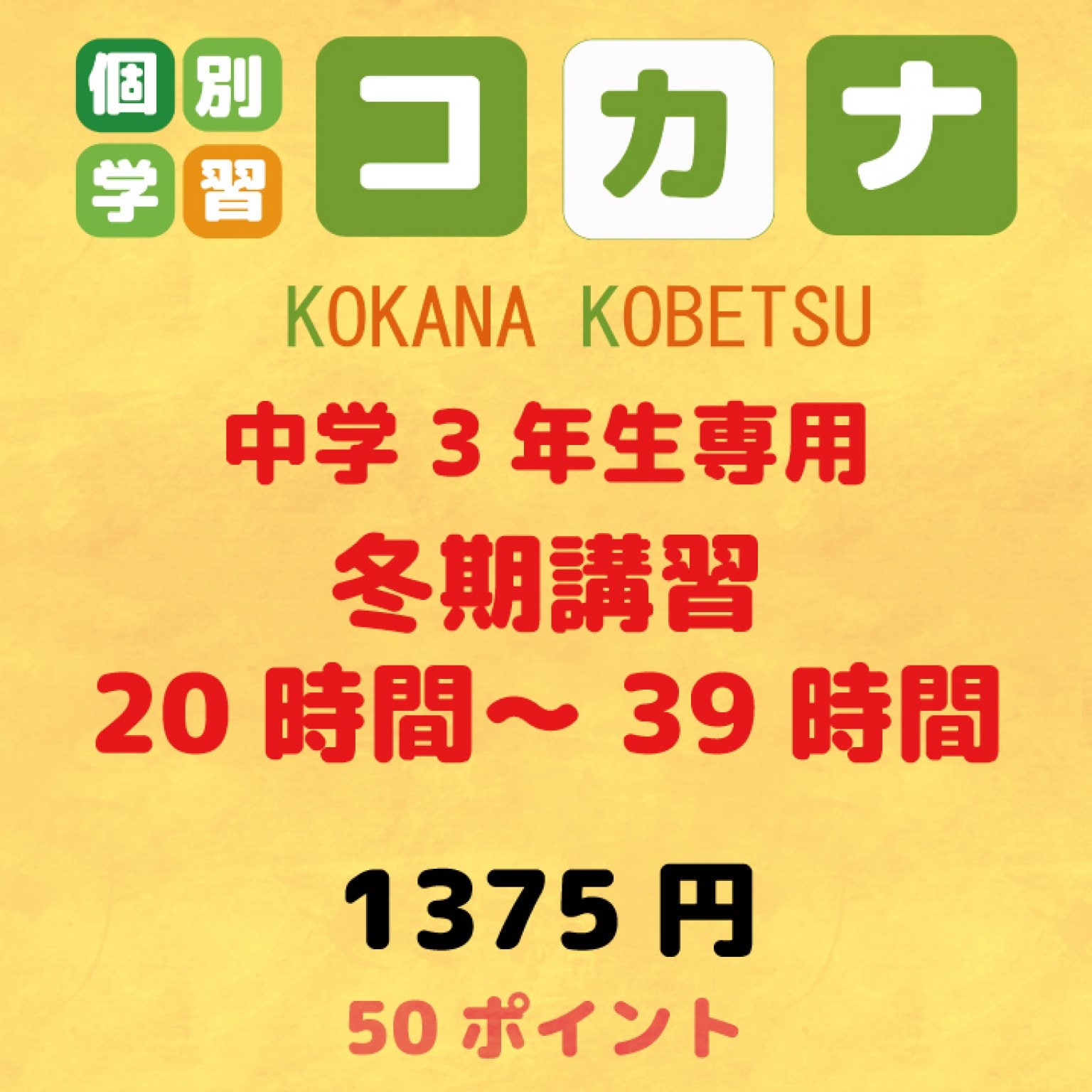 【現地払い専用】中学3年生　冬期講習　20時間～39時間　チケット