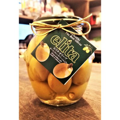 大粒グリーンオリーブ ガーリック&ハラペーニョ入り ギリシャ産 種抜き 370g