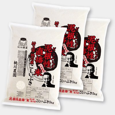 【令和二年村上市桃川農園産の新米】泥根性米!桃川産こしいぶき精米【5kg×3個セット】