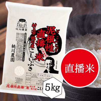 【桃川農園】泥根性!直播米桃川産こしいぶき精米【5キロ】