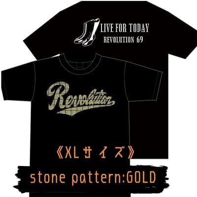 LIVE FOR TODAY&RevolutionラインストーンTシャツ《ゴールド》XLサイズ