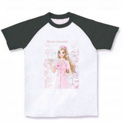 かなつ久美オリジナルナースイラストラグランTシャツ✦ホワイト×ブラック✦今だけ限定もう作りません!