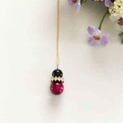 天然石ネックレス ピンクタイガーアイとオニキスのキラキラネックレス