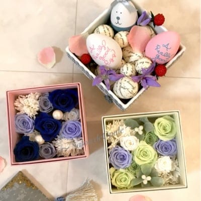 【BOXアレンジ(ブルー)】プリザーブドフラワーとパフュームフラワーのフラワーアレンジメント