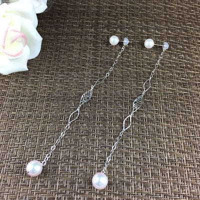 K18/K14ホワイトゴールド アコヤパールピアス 8.0mm/7.0mm