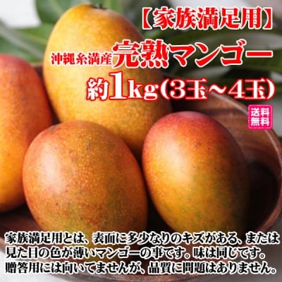 【家族満足用1kg】完熟沖縄マンゴー（2〜4玉） 糸満産【クール便対応】