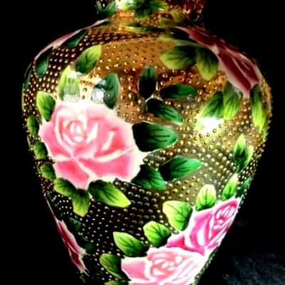 美品!里帰り1911オールドノリタケビーディング薔薇花瓶