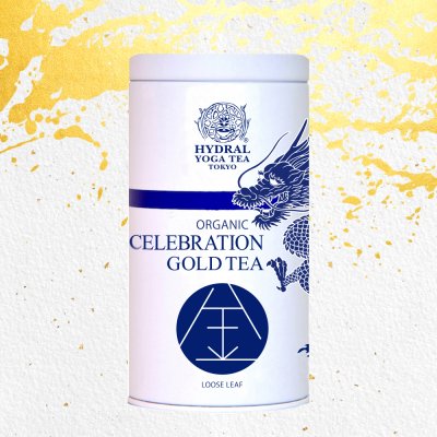 【NEW 12月初旬発送・ご予約品】Japanese Celebration Gold Tea (50g 龍神デザイン缶 紙箱入り) 金箔・春摘みオーガニック和紅茶|祝福の一杯を。|Organic Single Estate Black Tea|オーガニックギフト通販 HYDRAL YOGA TEA