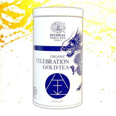 【NEW】Japanese Celebration Gold Tea (50g 龍神デザイン缶 紙箱入り) 金箔・春摘みオーガニック和紅茶|祝福の一杯を。|Organic Single Estate Black Tea|オーガニックギフト通販 HYDRAL YOGA TEA