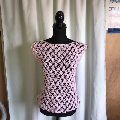 【ハンドメイド】ニットベスト【ピンク×アイボリー】
