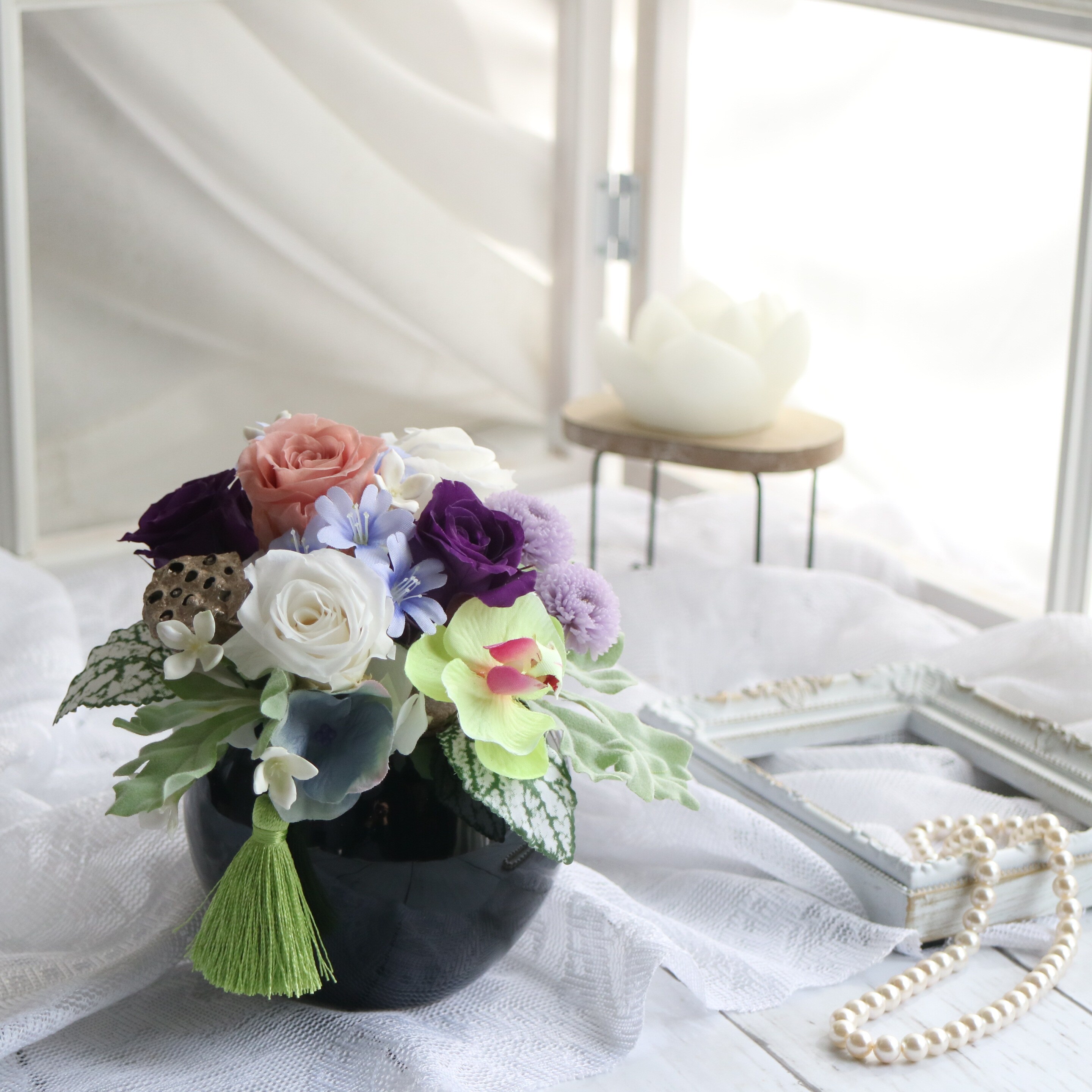 プリザーブドフラワーアレンジメント お供え プリザーブドフラワー お供え 仏花 ケース入り プレゼント