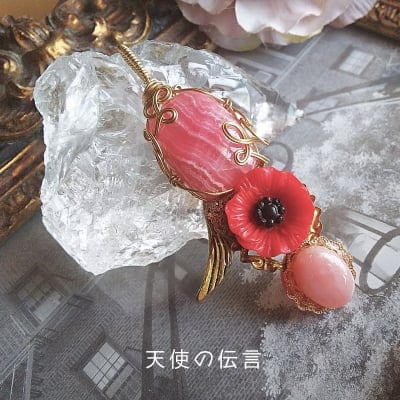 インカローズ&ピンクオパール ワイヤーペンダント|天使の伝言∞貴方だけのART&アクセサリー