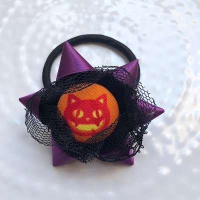 ハロウィン ロゼットヘアゴム (パープル猫)