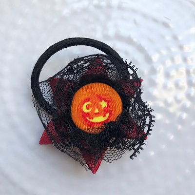ハロウィン ロゼットヘアゴム (ワインレッドかぼちゃ)
