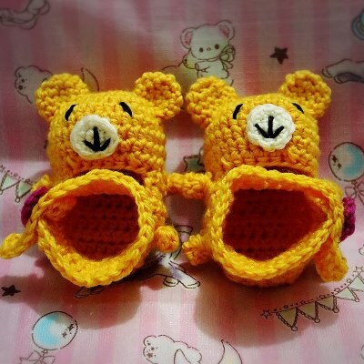 祝オープン記念/送料無料/くまちゃんニットベビーソックス/イエロー