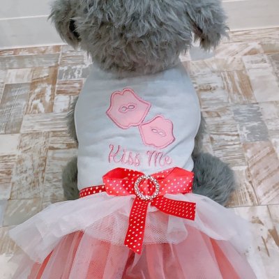 ワンちゃん用チュール付Tシャツワンピース　ピンク
