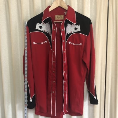 ウェスタンシャツ 赤黒トランプ型Scully Mサイズ中古 USA