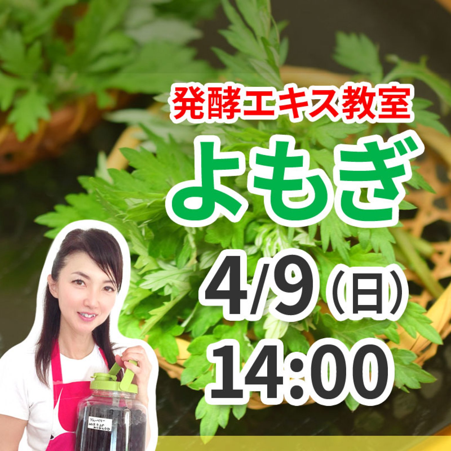 《4月9日（日）午後》発酵エキスレッスン「よもぎ」【現地払い】