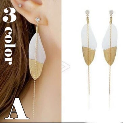 【送料無料】♡チェーンフェザーピアス♡ チェーン*フェザー*羽*アクサセリー*白*ホワイト*赤*レッド*紺*ネイビー