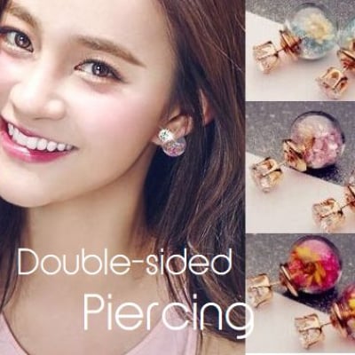 【送料無料】♡ガラスボールピアス♡ ガラス*球*丸*フラワー*花*ラインストーン*アクセサリー*白*ピンク*紫*青*赤