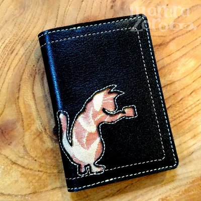 【猫柄 カードケース・渡邊印】 ハンドメイド 和柄猫 帯生地 革製品