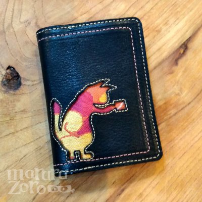 【猫柄 カードケース・渡邊印】 ハンドメイド 和柄猫 帯生地 革製品