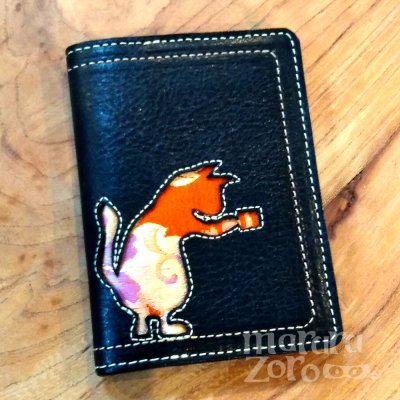 【猫柄 カードケース・渡邊印】 ハンドメイド 和柄猫 帯生地 革製品