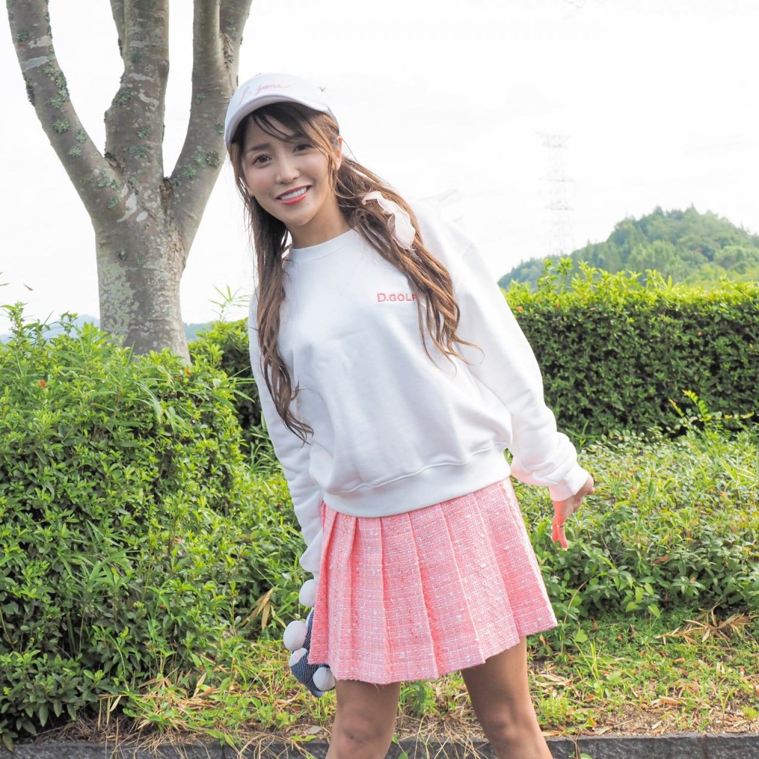 可愛い！レディースゴルフウェアセットアップ　プリーツスカートピンクLサイズ 可愛い！レディースゴルフウェアセットアップ プリーツスカートピンクL