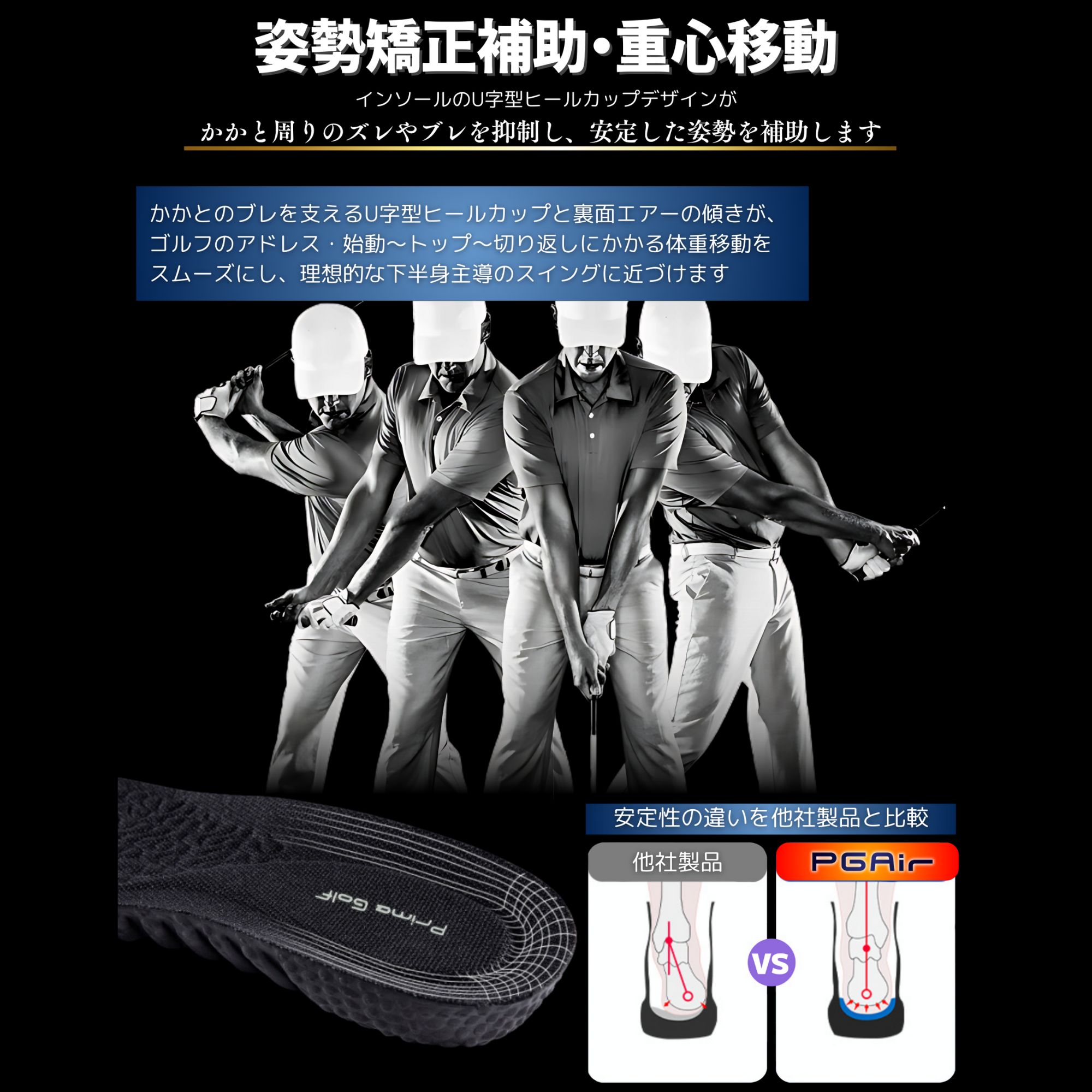PrimeGolf インソール PGAir ゴルフ インソール 中敷き 体重移動