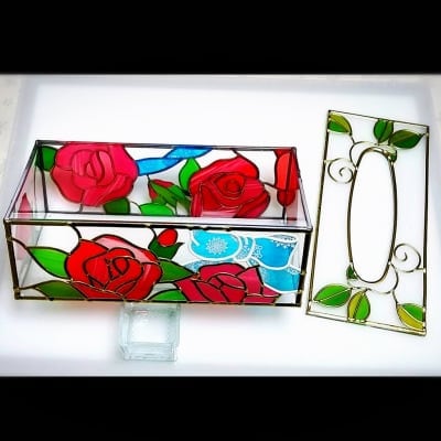 グラスアートで作るティッシュBOX (ROSE)