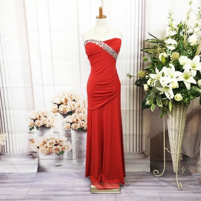 【送料無料】ロングドレス/Lサイズ/レッド/赤/ストレッチ/シンプル/st-l-0122