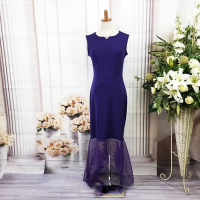 【送料無料】ロングドレス/Mサイズ/パープル/紫/シンプル/st-m-0039