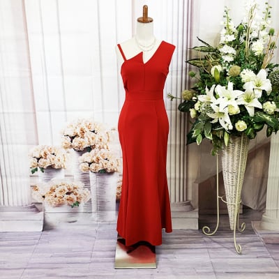 【送料無料】ロングドレス/Mサイズ/レッド/赤/ワンショルダー/スリット/st-m-0094
